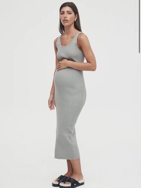 Ribbed Tank Maxi Dress in Light Gray